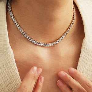Tennis Choker worn by model, collar necklace style