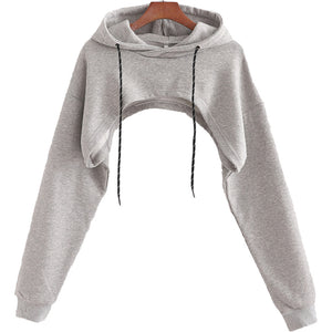 Celynia Soft Loose Cropped Hooded Long Sleeve Sweatshirt