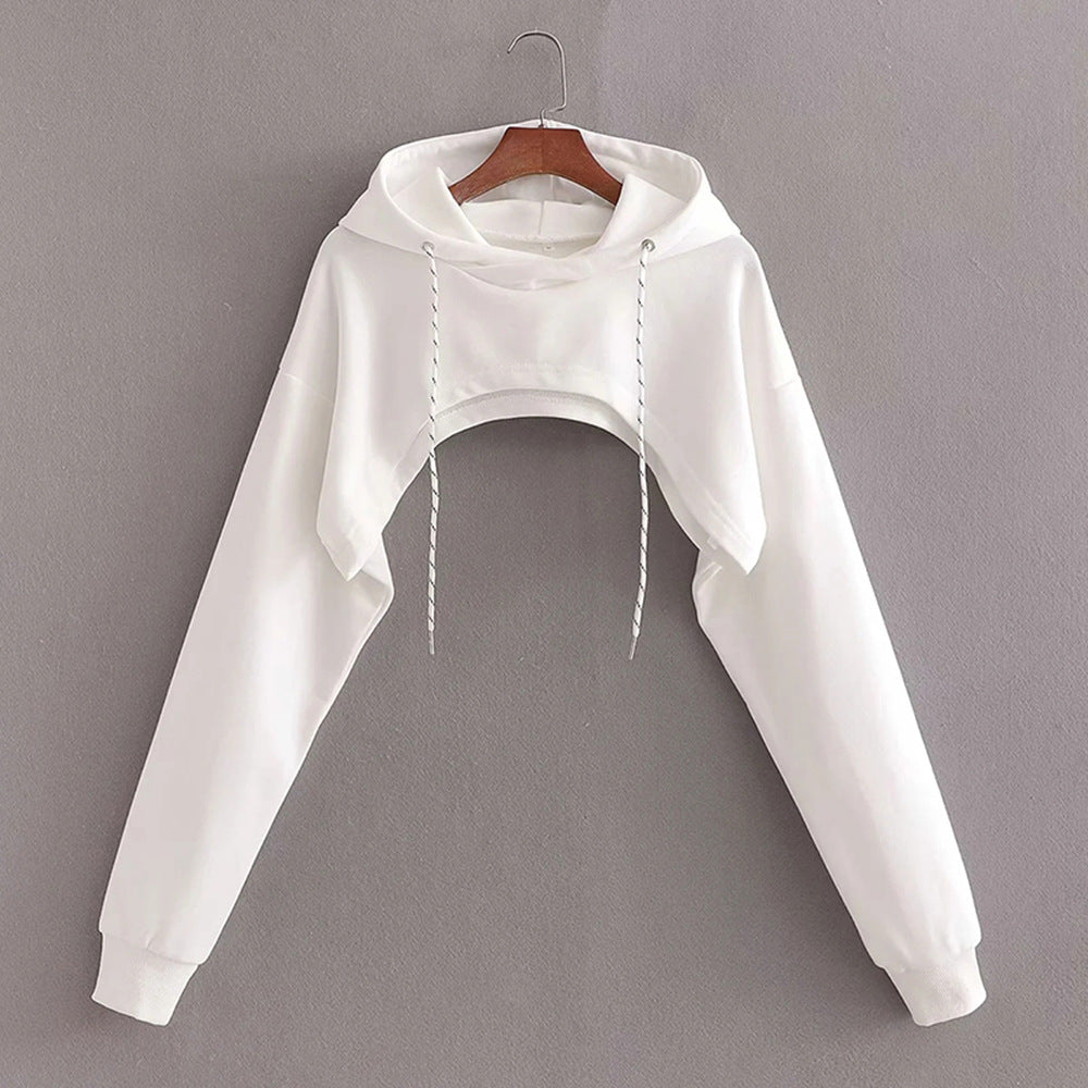 Celynia Soft Loose Cropped Hooded Long Sleeve Sweatshirt