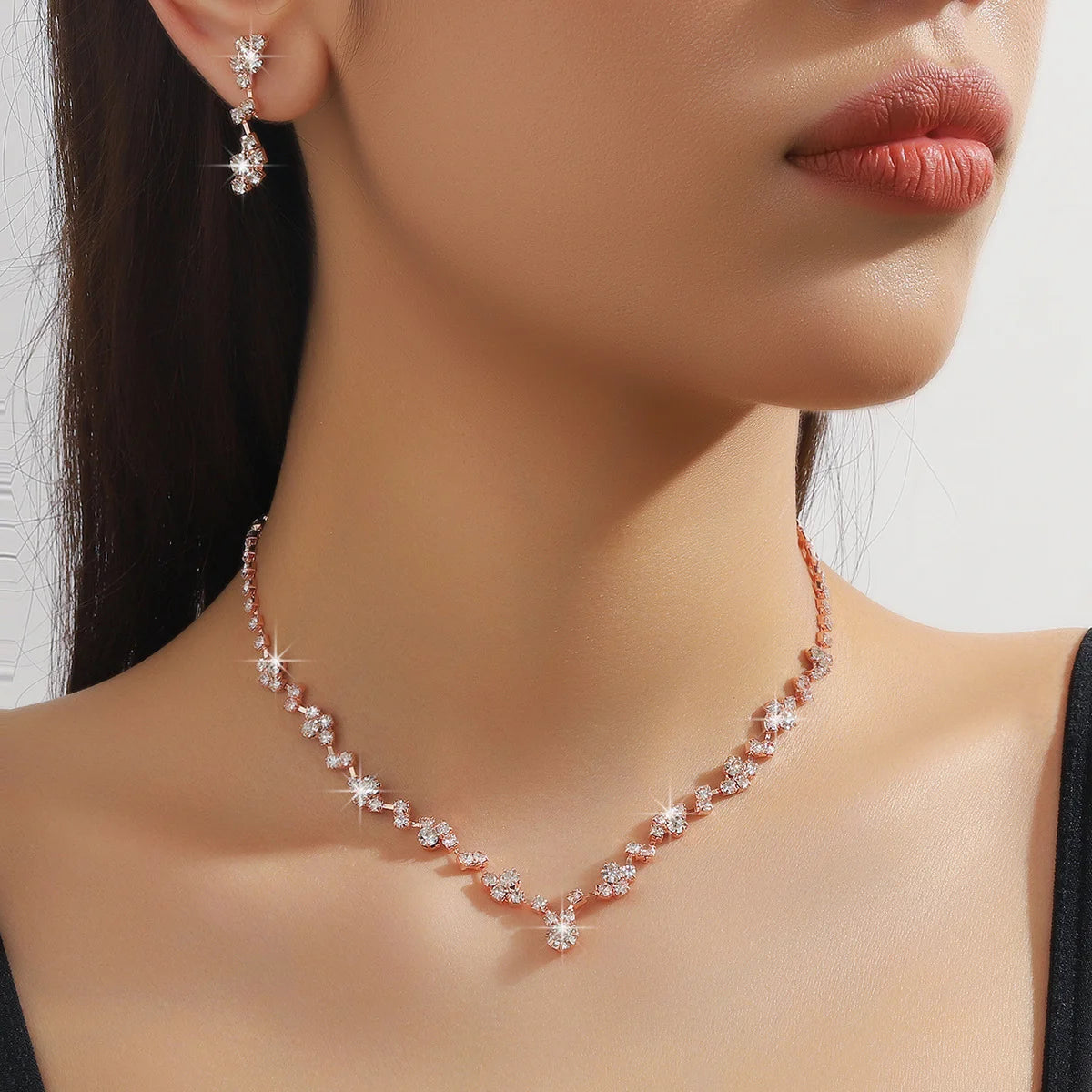 Rhinestone Set worn by model, matching set style
