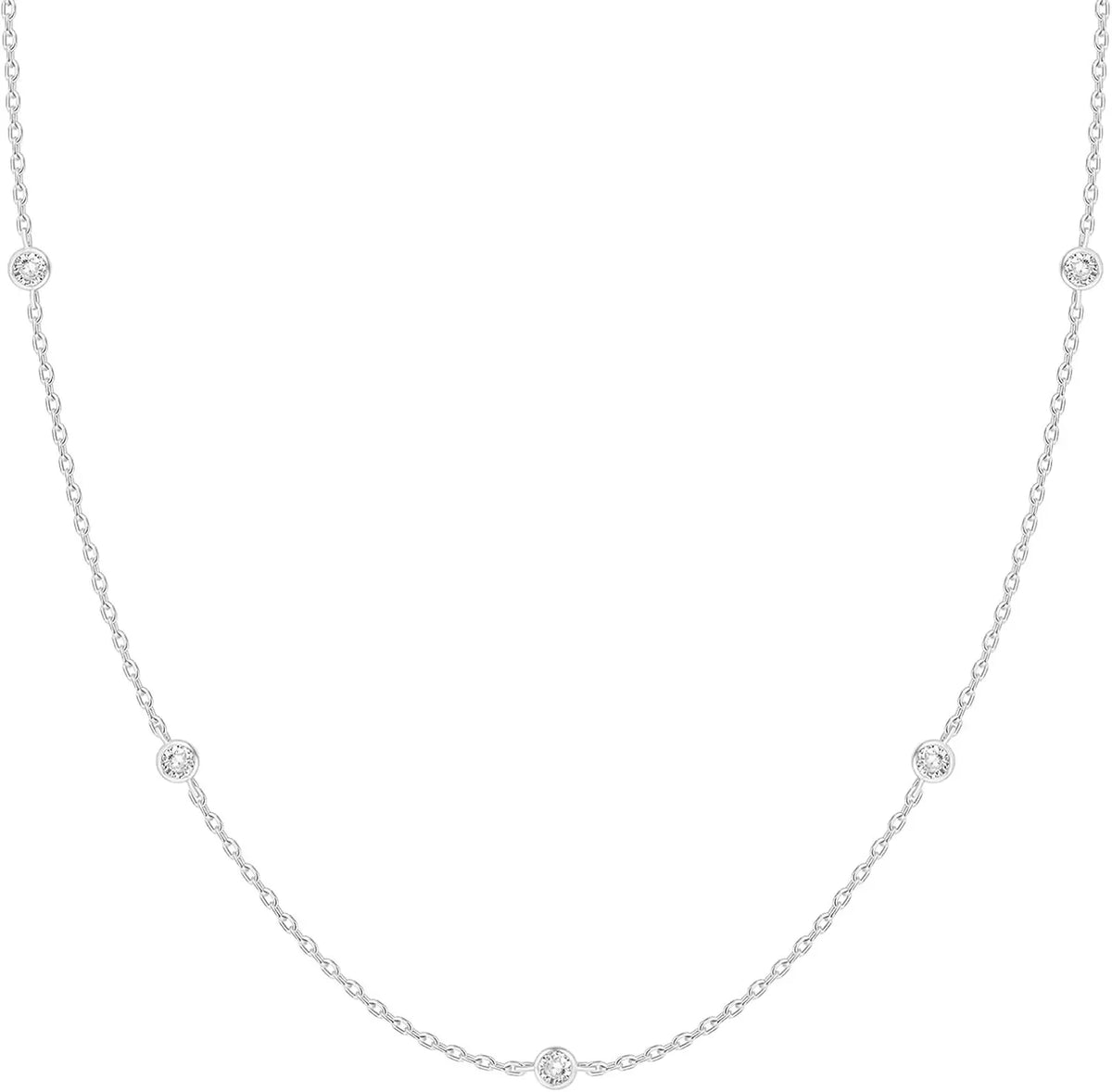 Station Necklace worn by model, everyday necklace style