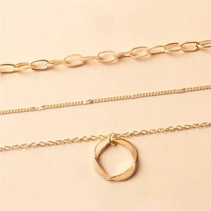 Multi Chain worn by model, stacked chains style